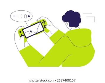 Gaming controller for smartphone abstract concept vector illustration. Man holds gamepad for smartphone, mobile technology, gadgets innovation industry, entertainment time abstract metaphor.