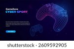 Gaming Controller Wireframe With Neon Gradient Colors On Dark Background, Perfect For Esports, Tournaments, And Game Interfaces. Vector Illustration.