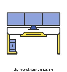 Gaming desk color icon. Esports environment. Ergonomic furniture for gameplay. Gamer computer table. Isolated vector illustration