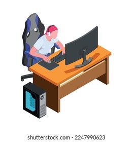 Gaming development gamers game industry composition with human characters and electronic devices vector illustration