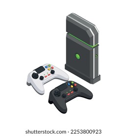 Gaming development gamers game industry composition with isometric images of electronic devices vector illustration