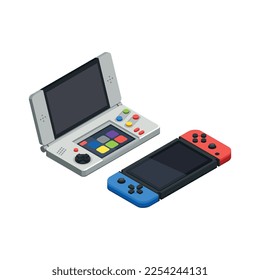Jugadores de desarrollo de juegos composición de la industria de juegos con imágenes isométricas de dispositivos electrónicos ilustración vectorial