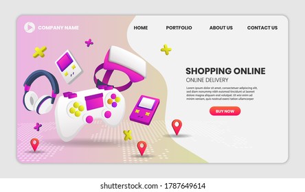 Gaming device Vector for landing page.3d vector illustration,Hero image for website