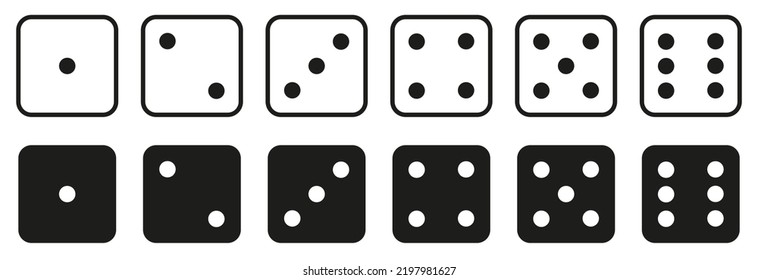 Colección vectorial de dados de juegos. Cubos de juego en blanco y negro