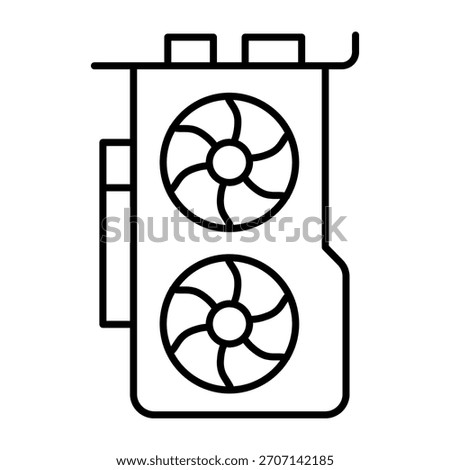 Gaming discrete videocard with two fans thin line icon, cyber monday concept. Vector graphics. Videocard for computer, tech sign on white background, outline style icon for mobile or web design