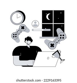 Ilustración vectorial de concepto abstracto de trastorno de juegos. adicto a los videojuegos, disminución de la capacidad de atención, adicción al juego, trastorno del comportamiento, salud mental, condición médica metáfora abstracta.