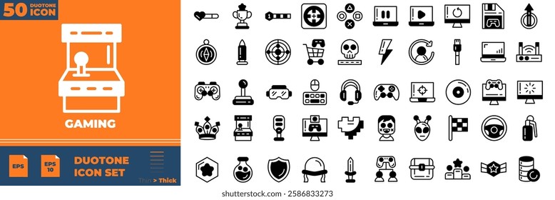 Gaming Duotone Editable Icons set. Vector illustration in modern thin duotone style of gaming icons: control, play, joystick, etc