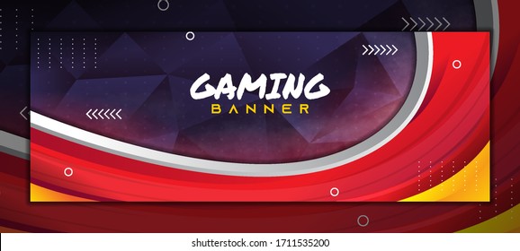 Gaming E Sport Banner Template With Gradient Red and Dark Purple Low Poly background