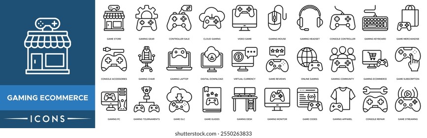 Gaming eCommerce icon. Game Store, Gaming Gear, Controller Sale, Cloud Gaming and Video Game