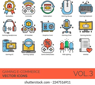 Gaming E-commerce Icons including Action, Bestsellers, Checkout, Console Game, Continue Shopping, Controller, Download DLC, Download , FPS, Free, Deals, Sales, Library