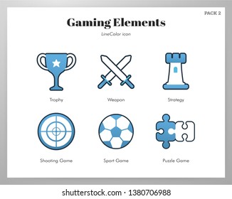 Gaming elements illustration in line color design