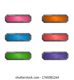 Gaming elements isolated on white background. Design for computer game. Symbols and icons. Collection squared buttons play for games and app. Colorful panel button. Cartoon interface. Copy space.