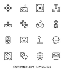 Gaming And Entertainment Line Icons Set, Outline Vector Symbol Collection, Linear Style Pictogram Pack. Signs, Logo Illustration. Set Includes Icons As Video Game Console Joystick, Gamepad Controller