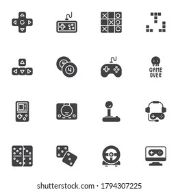 Gaming and entertainment vector icons set, modern solid symbol collection, filled style pictogram pack. Signs, logo illustration. Set includes icons as video game console joystick, gamepad controller