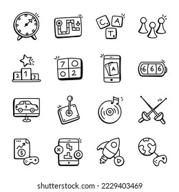 Gaming Equipment Doodle Icons design
