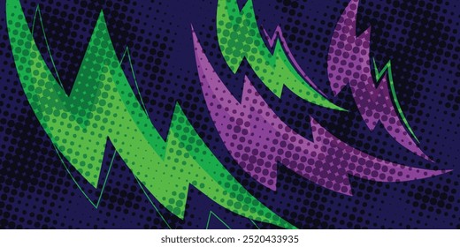 Jogos de fundo esport striking listras elétrico banner vetor ilustração design roxo verde meio-tom padrão moderno abstrato conceito