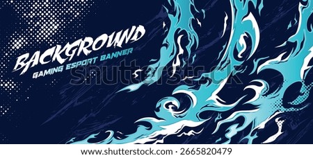 Gaming esport background striking stripes blue water wave fire ice banner flame decal livery wrap halftone pattern modern abstract grunge vector illustration design	
