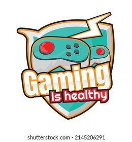 Gaming or E-Sports with video game controller logo vector illustration with dummy text on white background.