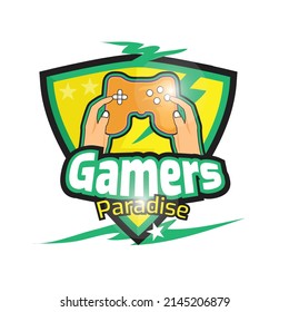 Gaming or E-Sports with video game controller logo vector illustration with dummy text on white background.