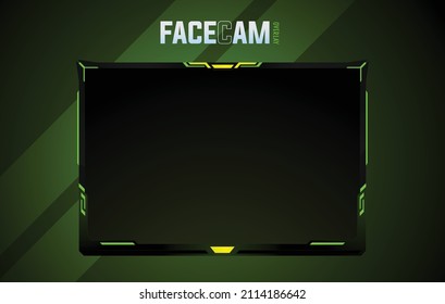 Gaming facecam overlay border for different live streaming platforms for gamers and players. neon Green futuristic png frame makes it look cool and tech friendly. Best suited for fps games