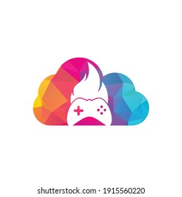 Gaming fire cloud shape concept logo icon designs vector. game pad with a fire for gaming logo