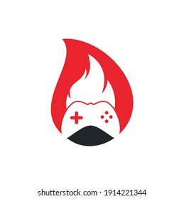 Gaming fire drop shape concept logo icon designs vector. game pad with a fire for gaming logo	