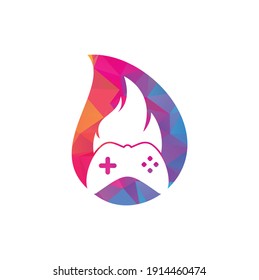 Gaming fire drop shape concept logo icon designs vector. game pad with a fire for gaming logo	