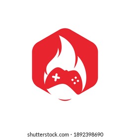 Das Logo des Spielfeuerlogos entwirft Vektorgrafiken. Spielplatte mit Feuer für Spielelogo
