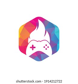 Gaming fire logo icon designs vector. game pad with a fire for gaming logo	