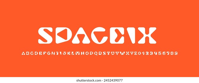 Gaming futuristic font tech alphabet made game console style, childish letters and numbers, vector illustration 10EPS