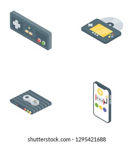 Gaming gadgets icons in isometric vector designs are editable visuals of games and its accessories to be used in designing and game making projects. 