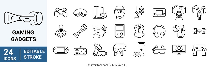 Gaming gadgets web line icons. Video Games. Gaming Console, Online, Console Gaming, Virtual Reality.