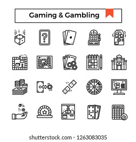 Gaming and gambling outline icon set.