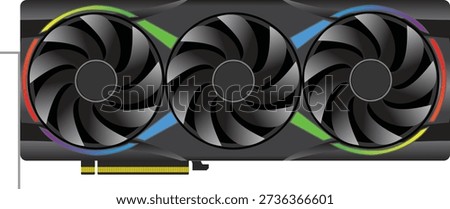 Gaming GPU with dual fan cooling system and industrial design, representing modern computer hardware technology used for real time rendering, visual simulation, and digital content creation.