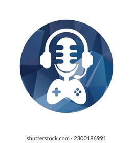 Gaming headphone and controller and podcast logo circle shape vector illustration 