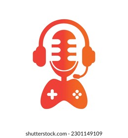 Auriculares para juegos y controlador con plantilla de diseño del logotipo del micrófono podcast.