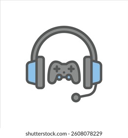 Gaming Headphone filled outline icon. gaming color line illustration.