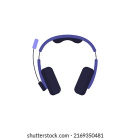 Gaming headphones with microphone flat style, vector illustration isolated on white background. Device for cyber e-sport entertainment. Gamer equipment