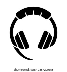 Gaming headset glyph icon. Esports equipment. Computer headphones with microphone. Game device. Silhouette symbol. Negative space. Vector isolated illustration