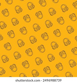 Gaming headset vector pattern with line art style, yellow background