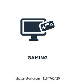 Gaming icon. Black filled vector illustration. Gaming symbol on white background. Can be used in web and mobile.