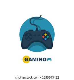 Gaming icon. Joystick flat logo. Game controller. Cybersport concept. Console gamepad. Vector illustration flat design. Isolated on white background. Playing online.