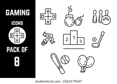 Gaming icon pack bundle lineart vector template