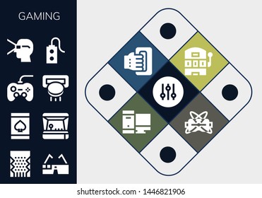 gaming icon set. 13 filled gaming icons.  Simple modern icons about  - Controller, Slot machine, Virtual glasses, Online gambling, Arcade game, Gamepad, Virtual reality, Handheld