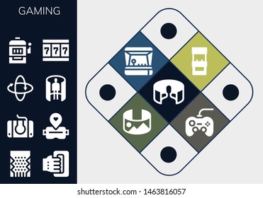 gaming icon set. 13 filled gaming icons.  Simple modern icons about  - panorama 360 , Slot machine, Handheld, Playstation, Virtual reality, 360 Arcade machine, Arcade game, Gamepad