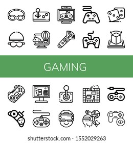 gaming icon set. Collection of Goggles, Joystick, Virtual, Game, Controller, Game controller, Dice, Augmented reality, Gamepad, Online casino, Ar glasses, Board game, console icons