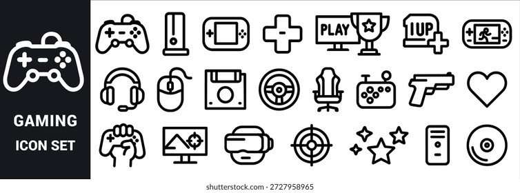 Ícone de jogo conjunto com controladores consoles fones de ouvido computador e vetor de troféu