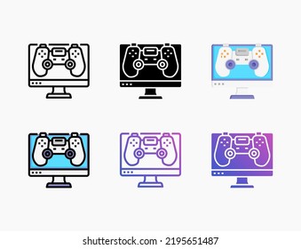 Gaming icon set with line, outline, flat, filled, glyph, color, gradient. Editable stroke and pixel perfect. Can be used for digital product, presentation, print design and more.