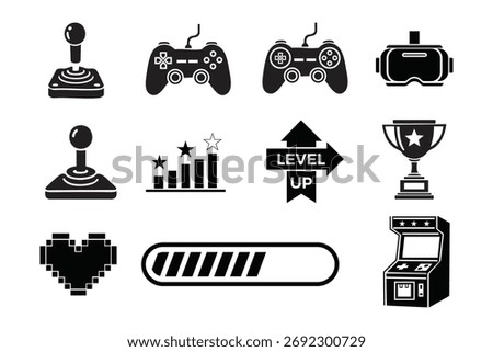 Gaming icon set vector design with controllers and trophies