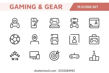 Gaming Icon Set. Vibrant and dynamic icons for game design, streaming, and e-sports branding, perfect for creating immersive interfaces and enhancing your gaming projects.